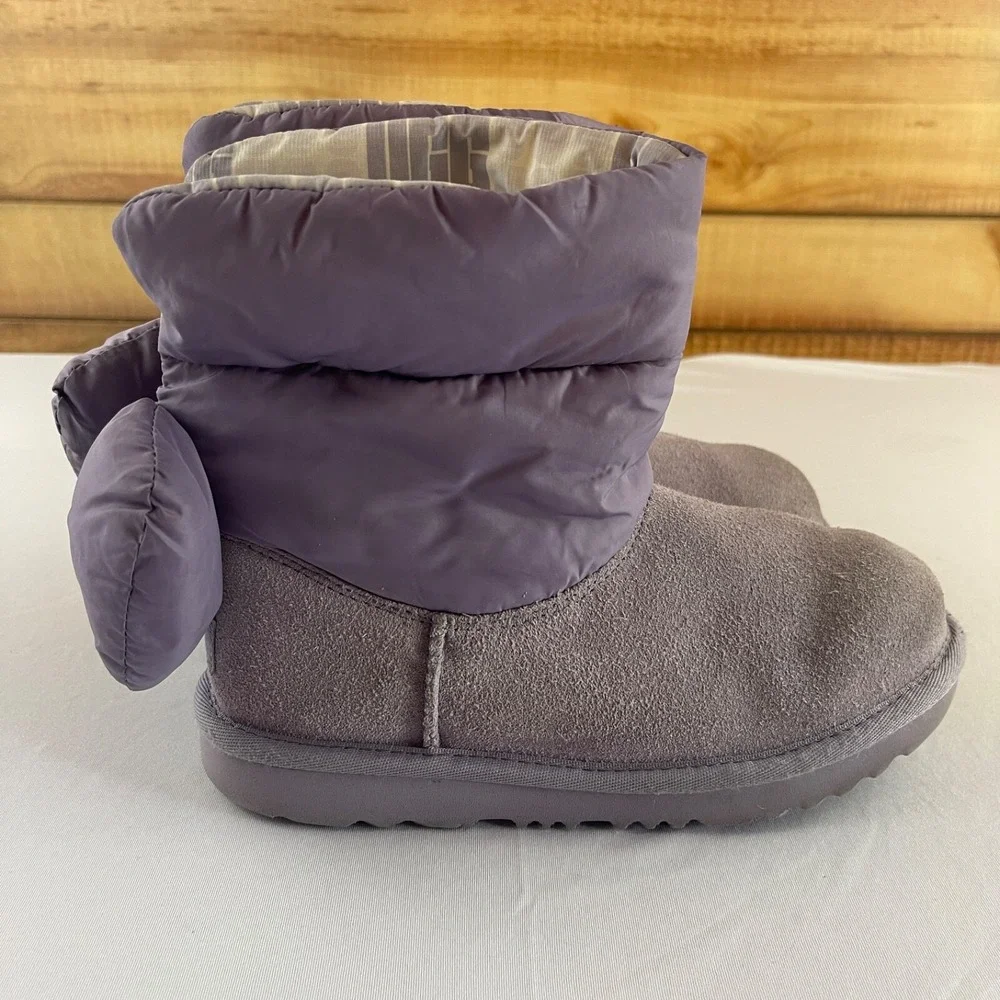 UGG Bailey Bow Maxi Boots Purple‎ Suede Puffer Bow Winter Warm Girls Size 3